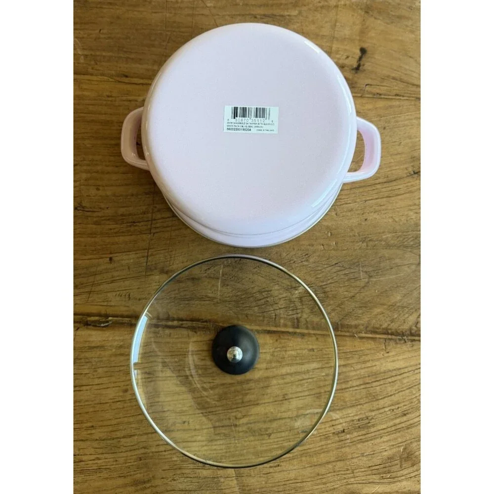 Le Creuset Enamel on Steel Stockpot with glass lid 8 in 3 7/8 qt Satin Pink NEW